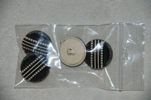 Vintage 4 Black Ivory Bakelite? Plastic? Round Buttons Mod 22mm dia Sew Notion - Picture 1 of 1
