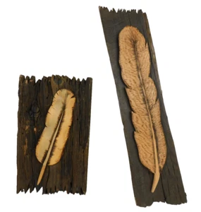 KÜNSTLERHANDWERK Ma Pa PAAR Treibholz Wandbehang erhaben geschnitzt Holz Natur Blatt - Bild 1 von 11