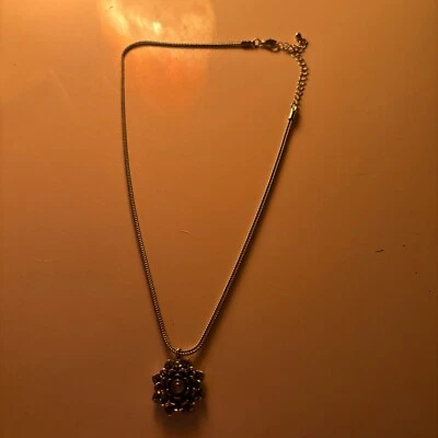 Винтажный серебряный цветок ожерелье с фиолетовый драгоценный камень  - Изображение 1 из 2