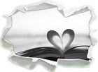 The Heart from One Book Page Art B&w - 3D-Look Paper Wall Tattoo Aufkleber-Sti