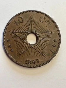 1889 CONGO FREE STATE 10 Centime Copper - BN - Picture 1 of 2
