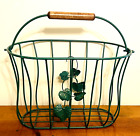 Farmhouse Green Metal Basket with Wood Handle 17x11x11