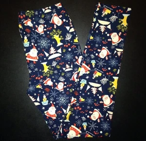 Buttery Soft Navy Christmas Tree Santa Legging Tall & Curvy XL Plus Snowflake TC - Picture 1 of 3
