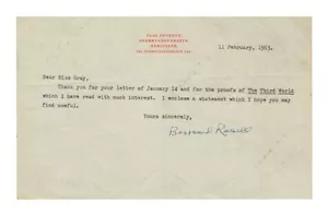 Bertrand Russell britischer Philosoph Autogramm Note/Brief - echt! - Bild 1 von 1
