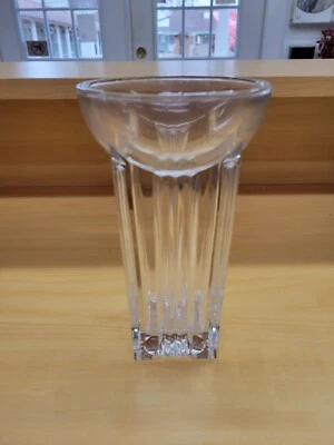 Villeroy and Boch Quadra Crystal Art Deco Ribbed 7.5” Vase Clear Rare - Image 1 of 4