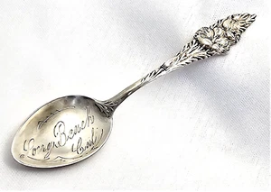 Long Beach CA Sterlingsilber Souvenir Löffel Mohnblumen 3 5/8" L Kalifornien Antik - Bild 1 von 5