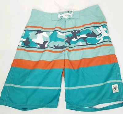 LIFE IS GOOD Bold Coast verde azulado naranja para hombre pantalones cortos de natación camuflaje talla 32 usados en excelente estado Foto 1 de 3