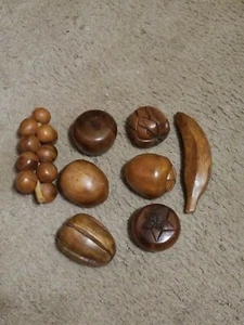Vintage Wooden Fruits  Vegetables Banana Grapes Pears Tomatoes Etc 8 pcs - Picture 1 of 3