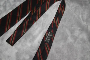 LORD & TAYLOR Polyester & Wool Vintage Black Striped Skinny Narrow TIE - Picture 1 of 6
