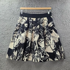 Vntage Cue A-line Skirt Size 10 Black Cream Floral Pockets - Picture 1 of 14