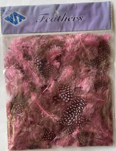 PINK/BLACK SPOTTED GUINEA FOUL FEATHERS(4grams)NST•Bird •Animal•Craft•Dots• - Picture 1 of 4