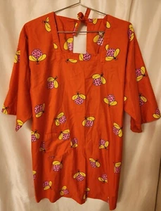 Design House 60s Japanese Smock Apron Cotton Open Back Pockets Vintage Ladybug - Picture 1 of 4