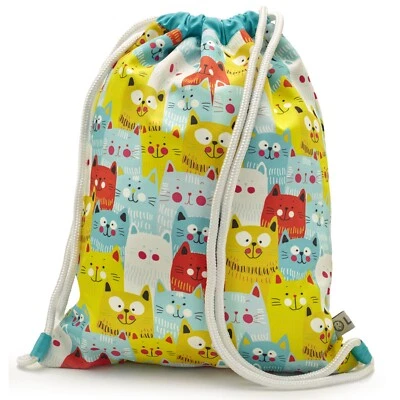 Leon By Bers Premium Turnbeutel Rucksack 35x45cm "KINDER KATZE GELB BLAU" - Bild 1 von 4