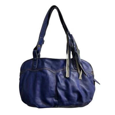 Vintage Lucky Y2K Shoulder Bag Blue Leather Satchel Fringe Boho Hippie Festival - Image 1 of 4