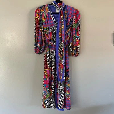 Diane Freis Original Georgette Colorful Maxi Dress Vintage Style With Scarf - Image 1 of 4