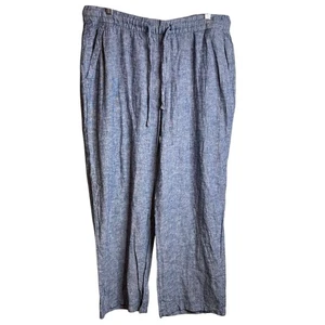 Pantalones de lino cambray calce relajado azul marino antiguo para mujer talla L fluidos costeros - Imagen 1 de 11