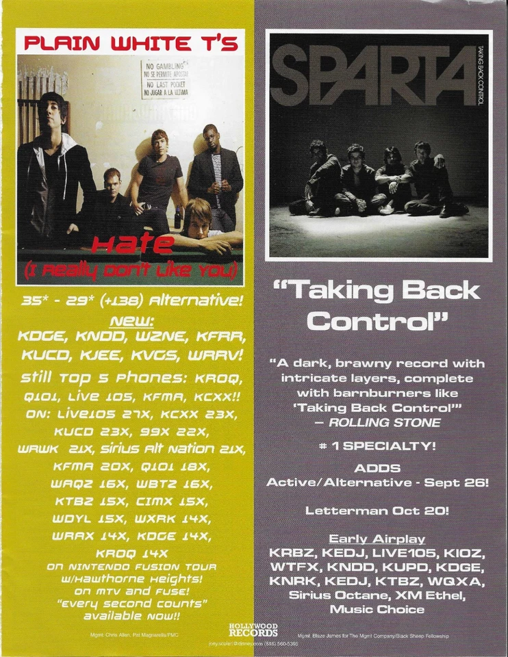 At the drive in SPARTA & PLAIN WHITE T’s Rare PROMO TRADE AD Poster of 2006 CD - Image 1 of 1
