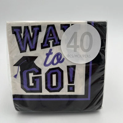 Way To Go! Graduation Beverage Napkins 40 Count Purple White and Black - Image 1 of 3
