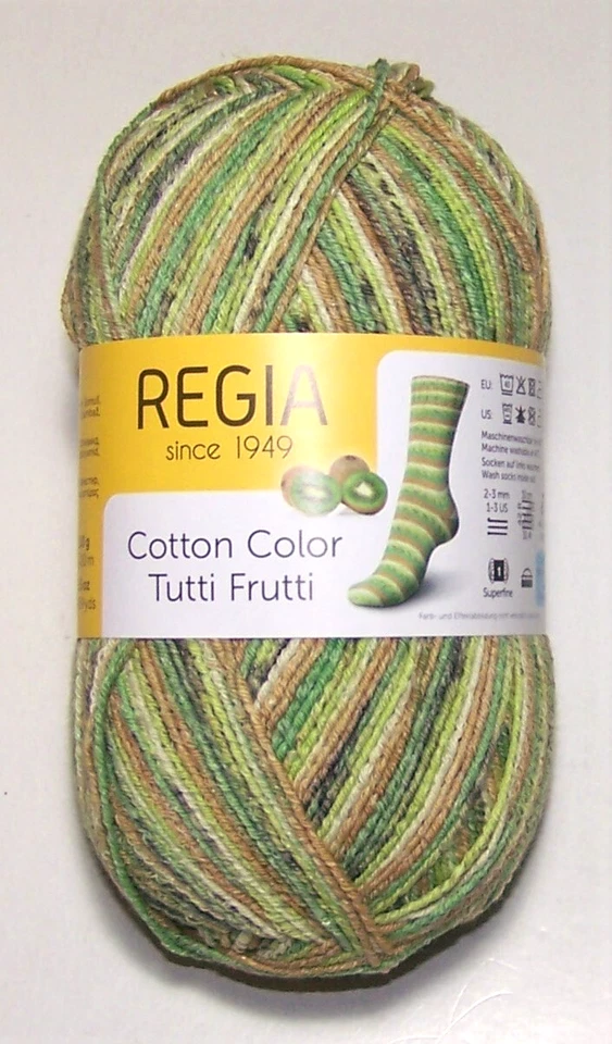 Hilo calcetín 100 gramos bola REGIA algodón color TUTTI FRUTTI #2418 KIWI Foto 1 de 1