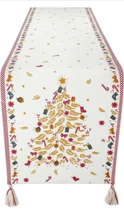 NWT Folkulture Christmas Table Runner 72" Long Tassels, 100% Cotton Farmhouse - Picture 1 of 7