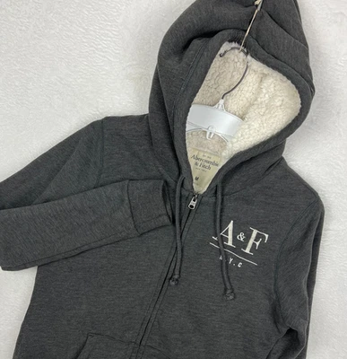 Sudadera con Capucha Abercrombie & Fitch Cremallera Completa Para Mujer Mediana Forrada Sherpa Gris Foto 1 de 4
