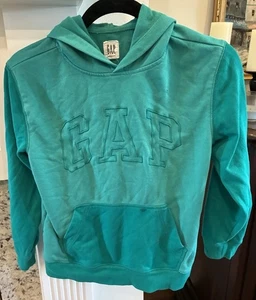 Gap Sweater Kids Size Large Teal Hoodie Kangaroo Pocket Applique Logo - Picture 1 of 9