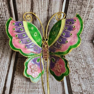 Vintage Cloisonné Smalto Rosa Viola Oro Farfalla Decorazione Decorazione Natale  - Foto 1 di 6