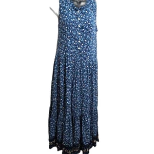Style & Co Floral Blue Sleeveless Maxi Dress Size Med Cottagecore Fairy Garden - Picture 1 of 14