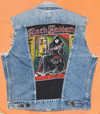 Chaleco de mezclilla Wrangler puertas negro sábado vintage raro Ozzy Osbourne Foto 1 de 4