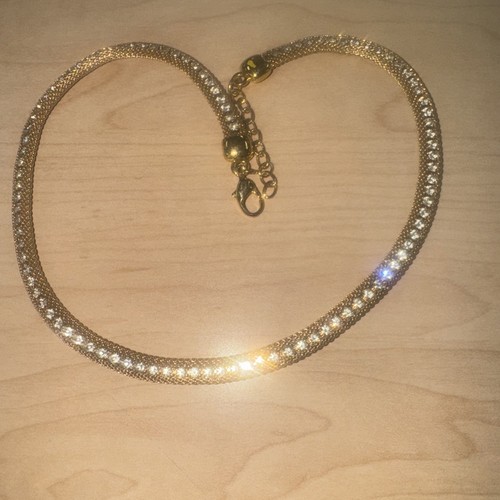 VETEMENTS Collana a rete in oro e cristalli trasparenti lunga 16" (90)