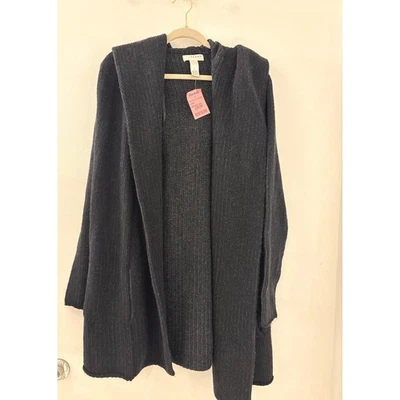 NWT KENAR Charcoal Wool Blend Gray Knit Hooded Open Front Cardigan Sweater Sz L - Image 1 of 4