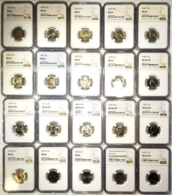 Jefferson Nickel 20-Coin Set - NGC Certified - 1941 to 2020 - Most are MS 66 - Image 1 of 4