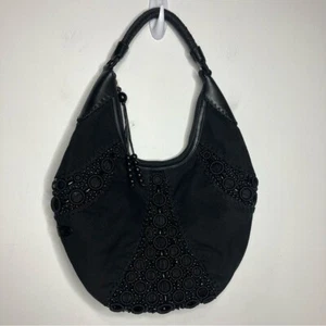 Cole Haan black beaded canvas hobo bag - Picture 1 of 9