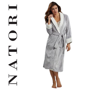 N by Natori Women's Sz L Silver Gray Plush Luxury Bathrobe Shawl Collar Kimono