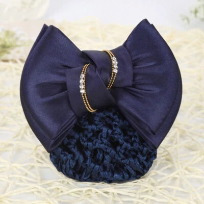 Women Bow Barrtte Hair Bun Hair Clip Cover Snood Satin Net Ribbon Hair Barrett↔ - Image 1 of 4