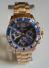 Men's Gold Finish Blue/Clear Stone Fashion Dressy/Casual Hip Hop Watch