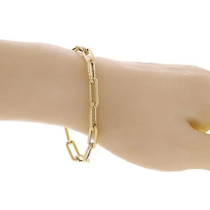 Italian 14k Yellow Gold Hollow Twisted Paper Clip Link Bracelet 7.5" 3.2 grams - Picture 1 of 5