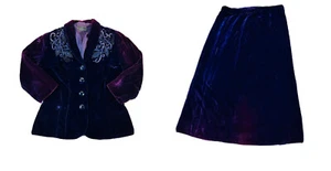 Vintage 40s Womens Small Velour Embellished Skirt Suit Blazer Jacket Set Victory - Picture 1 of 10