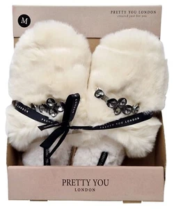 PRETTY YOU London Damen-Hausschuhe cremefarben Strass Schmuck geschlossene Zehe UVP 29,50 £ - Bild 1 von 10