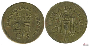 Spain Lora Del Rio 25 Ct. 1936 Brass MBC+ / VF+ - Picture 1 of 1