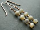 Art Deco Mother of Pearl Round Beads & Rolled Rose Gold Elegant Drop Earrings 