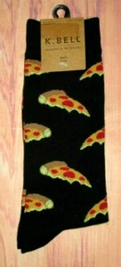 MENS K.BELL PIZZA BLACK CREW SOCKS ONE SIZE (SHOE SIZE 6.5 -12) - Picture 1 of 1