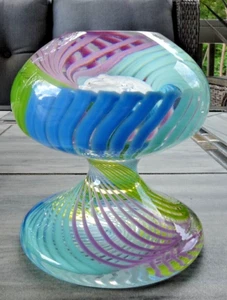 R Carrera Val St. Lambert Swirl Ribbon Glass Pedestal  Sulphide Paperweight 7/7 - Picture 1 of 16