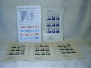 1986 Ameripex 86 Presidents of US Stamps 4 Sheets International Show Chicago MNH - Picture 1 of 4
