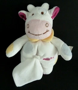 *. DOUDOU PELUCHE BABY NAT VACHE MOUCHOIR blanc bleu rose fushia bille 19c TTBE - Foto 1 di 10