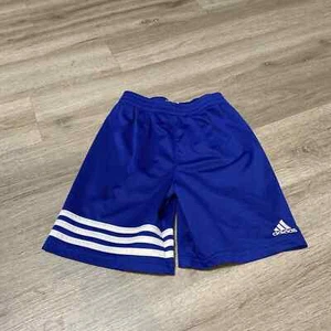 Adidas Youth Shorts Blue White 3 Stripe Size 7 Mesh EUC - Picture 1 of 7