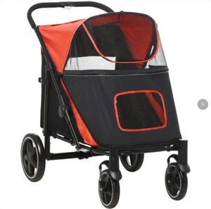 Hundebuggy- Hunde Trolley, klappbar- 2 Sicherheitsleinen, Oxford-Gewebe, Rot - Bild 1 von 9