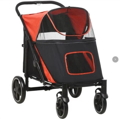 Hundebuggy- Hunde Trolley, klappbar- 2 Sicherheitsleinen, Oxford-Gewebe, Rot - Bild 1 von 4