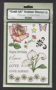 Craft UK Flower Collection Rose Rubber Stamps - Happy Birthday, Love Always - Picture 1 of 1