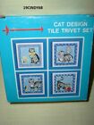 BOX OF 4 CAT DESIGN TILE TRIVET-COASTER SET